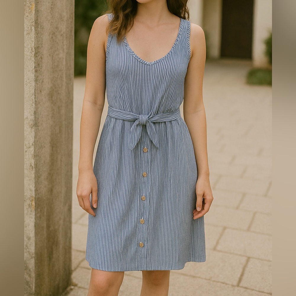 Caution to the Wind Striped Knee Length Dress - Size Small